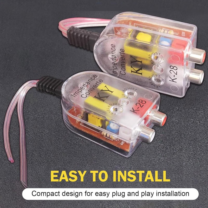 Anyhut محول خرج الخط 2 قطعة، محول RCA من مستوى عالٍ إلى منخفض، محول خرج صوت السيارة الشفاف، محول إشارة مكبر الصوت، ملائم عالميًا لتوصيل المكبر (شفاف) - Image 3